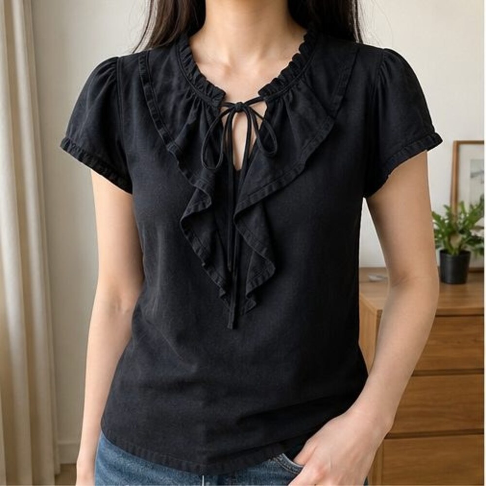 Black Button Blouse - Picture 2 of 6